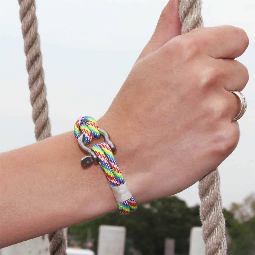 Custom Hand Fashion Nautical Nylon Rope Shackle Clasp Bracelet - Rainbow