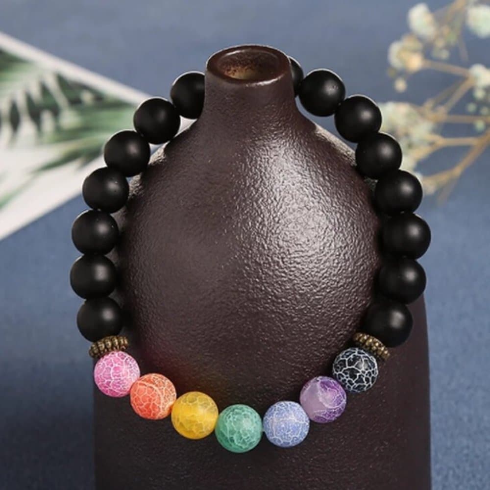 7 Chakra Healing Meditation Rainbow Agate Stone Beaded Charm Bracelet