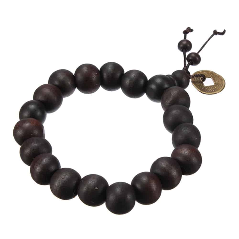 Unisex Large 15mm Wooden Bead Bracelet - Dark Brown