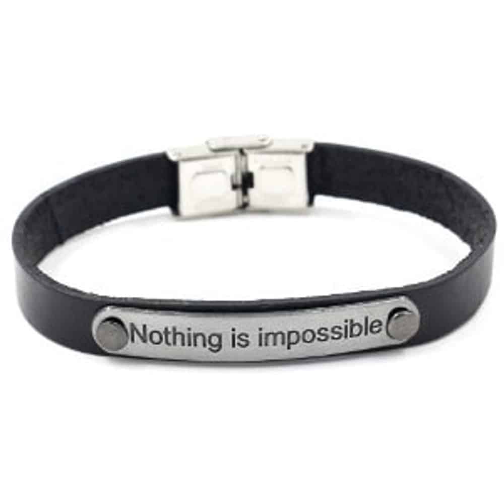 Unisex "Nothing Is Impossible" PU Vegan Leather Bracelet- M/L