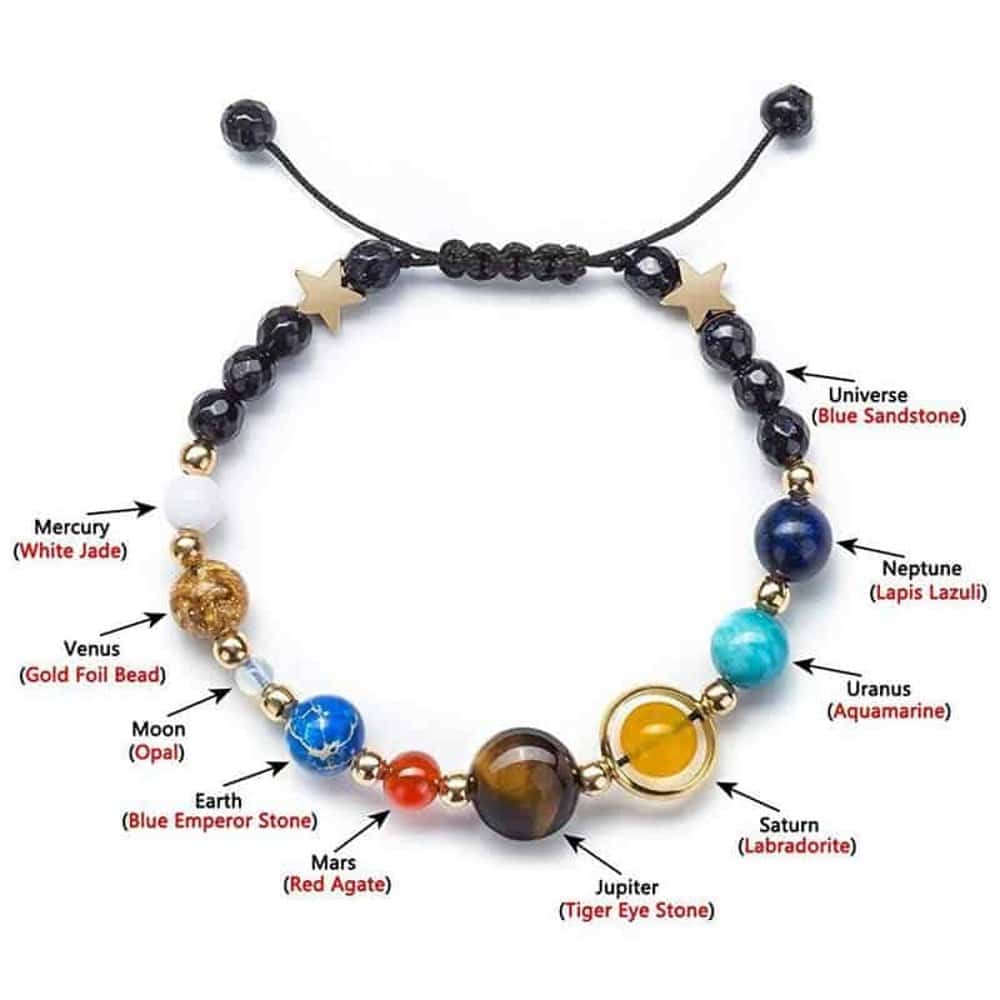 Solar System Universe/Galaxy Adjustable Gemstone Beaded Bracelet - Set of 2