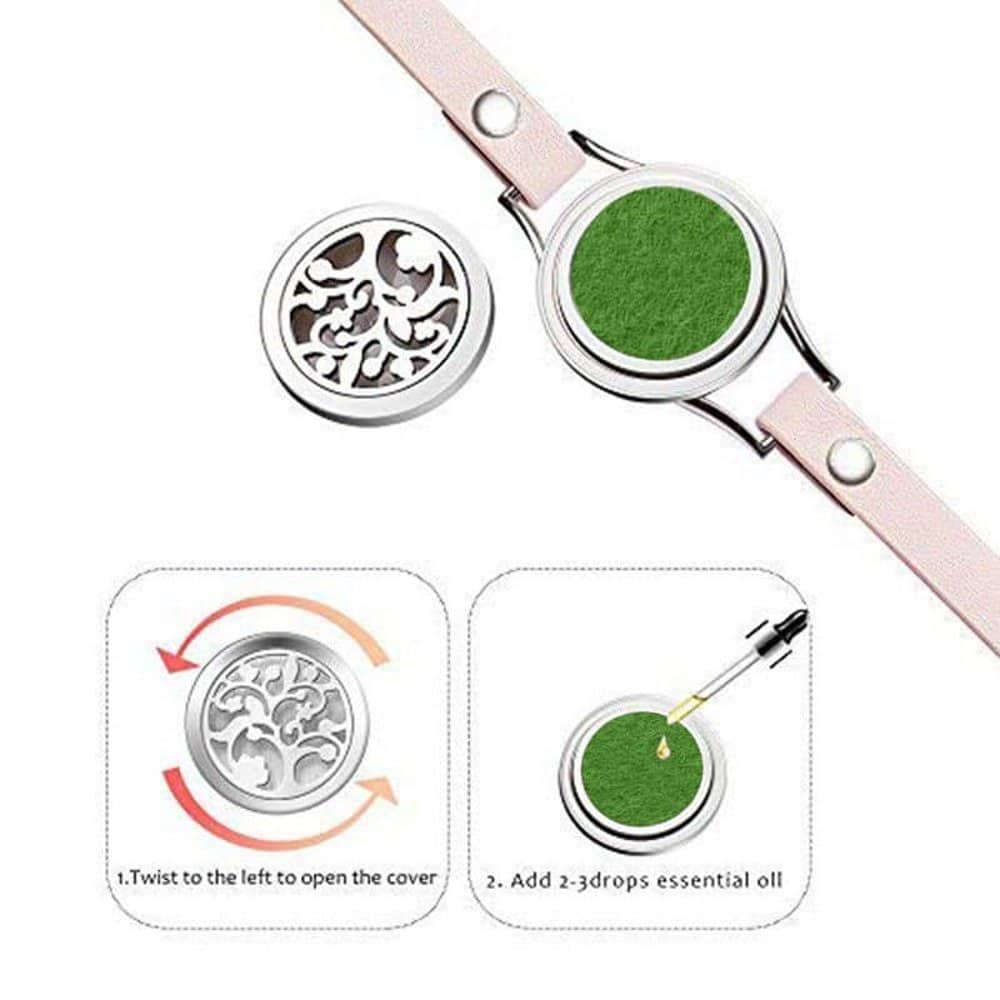 Stainless Steel Essential Oil Diffuser Locket on Leather Bracelet S/M Gold Pink