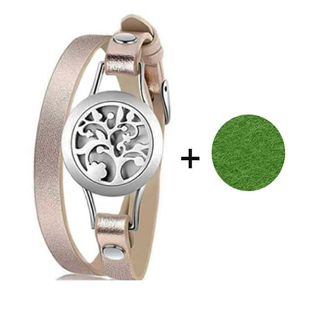 Stainless Steel Essential Oil Diffuser Locket on Leather Bracelet S/M Gold Pink