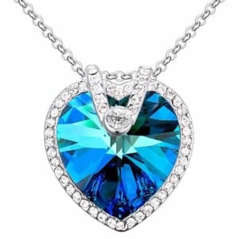 Crystal Heart Halo Pendant Necklace - Sapphire