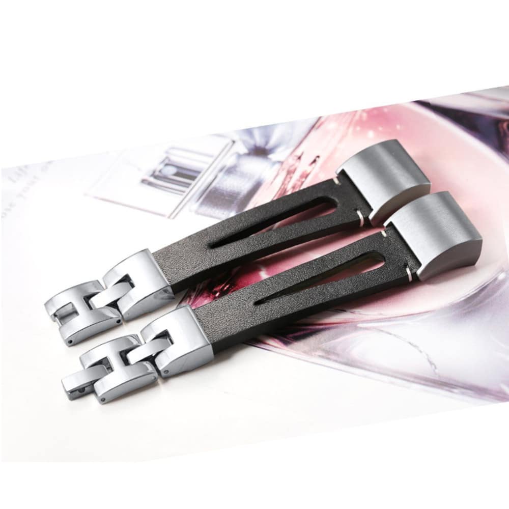 Leather Strap with Metal Clasp for Fitbit Charge 2- Black