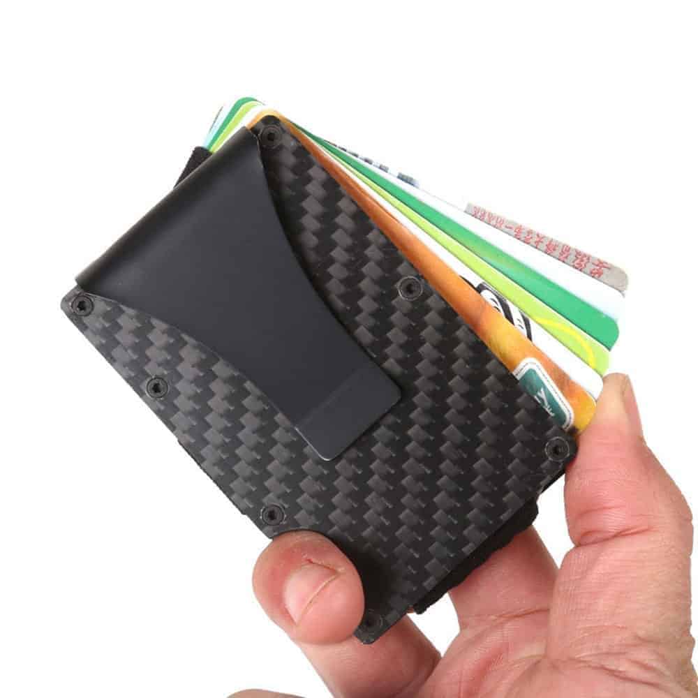 Minimalist Carbon Fiber RFID Credit Card Holder Wallet - Black