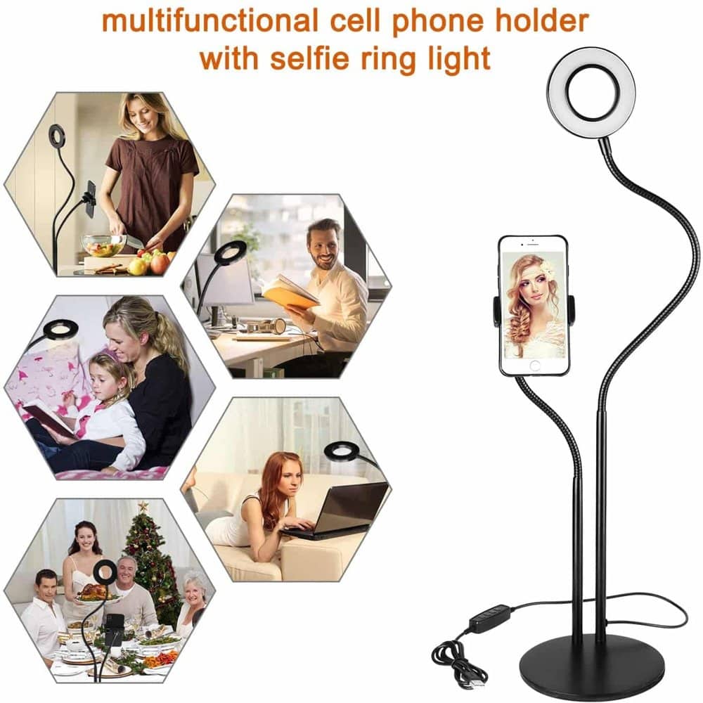 2-in-1 Selfie Ring LED Beauty Light Phone Holder Desk Stand