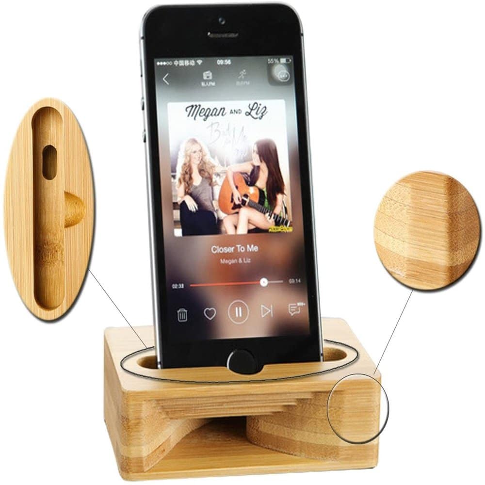 Universal Phone Wooden Bamboo Docking Stand & Sound Amplifier