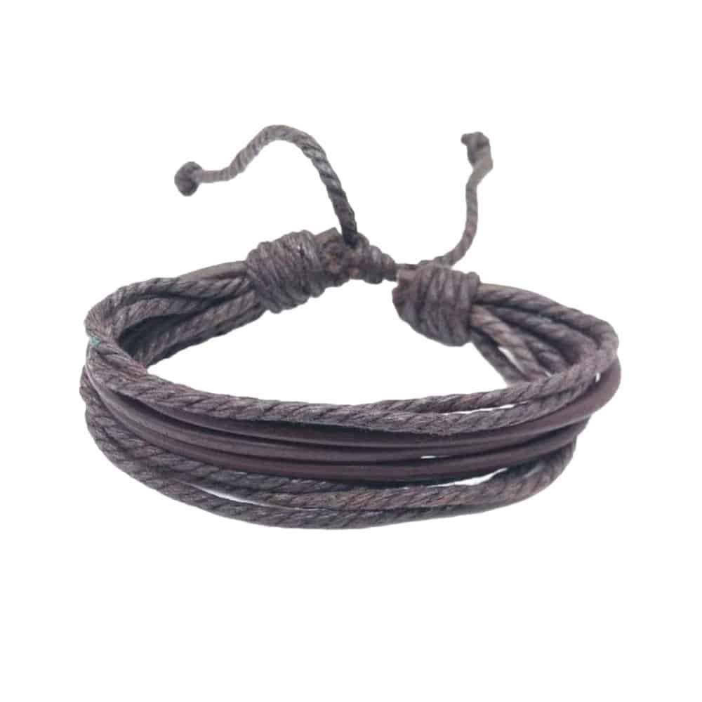 Handmade Layered Rope Chain Vegan PU Leather Bracelet- L/XL