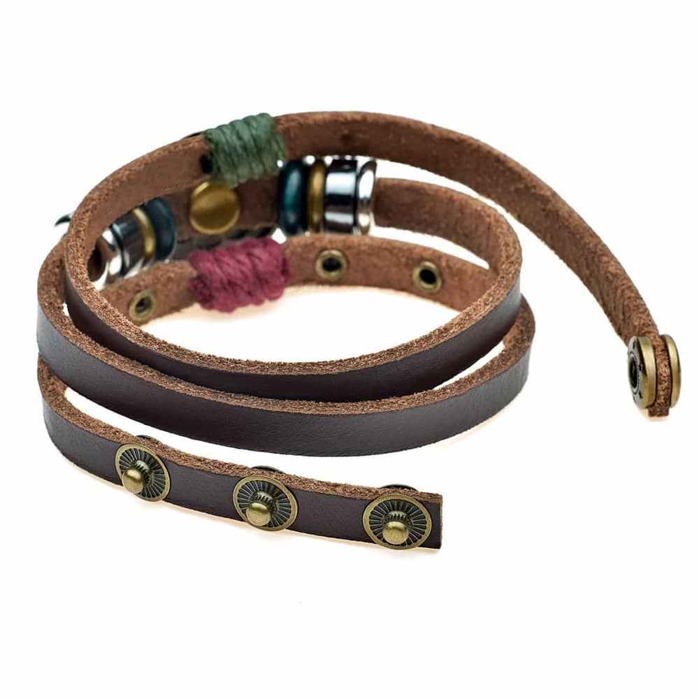Handmade Lucky Lotus Flower PU Vegan Leather Bracelet - L/XL