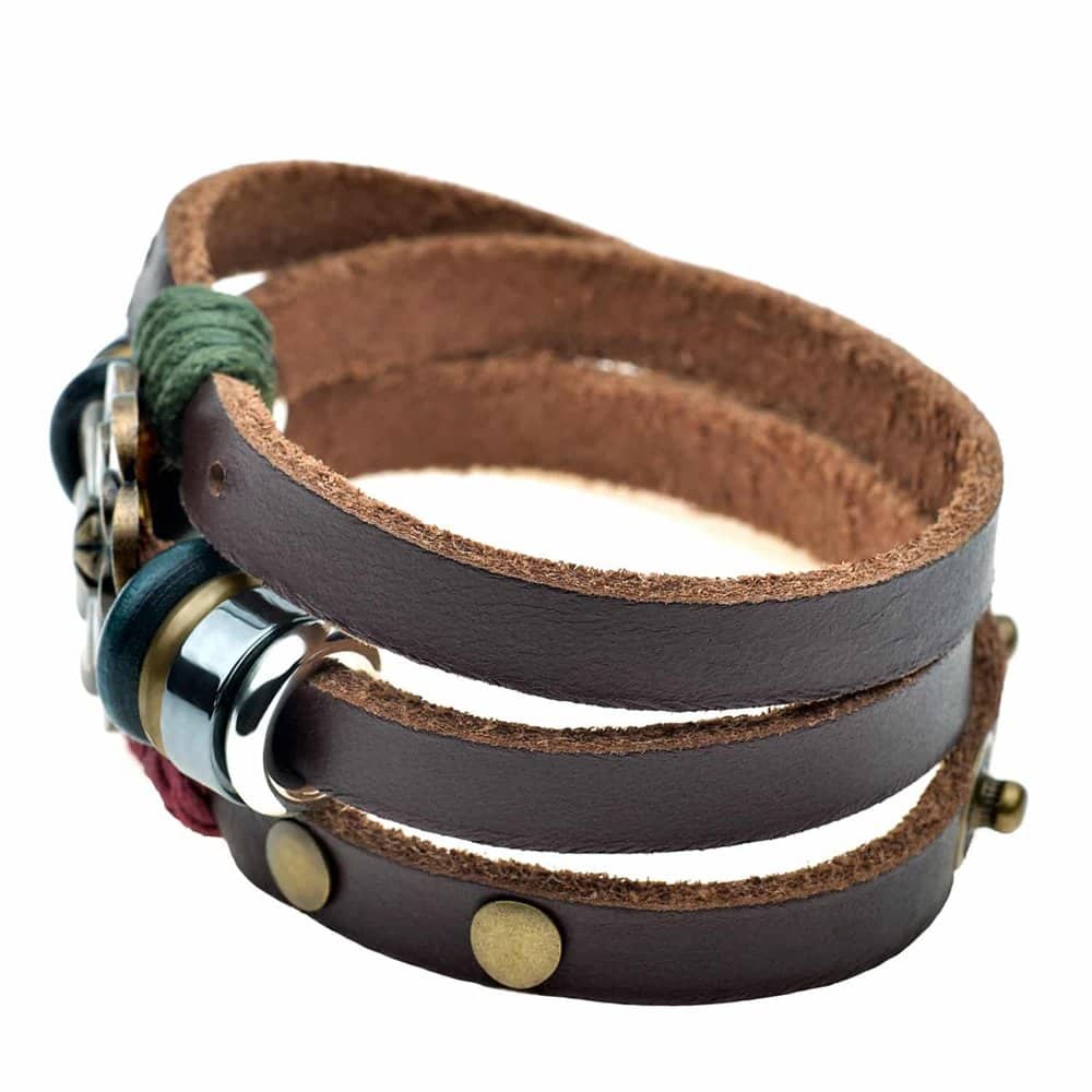 Handmade Lucky Lotus Flower PU Vegan Leather Bracelet - L/XL