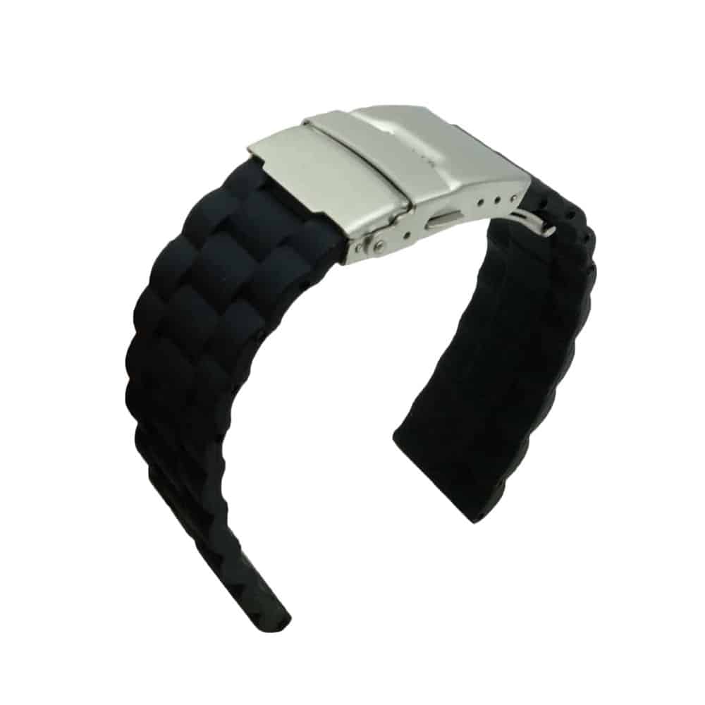 26mm Universal Watch Replacement Silicone Strap- Black- M/L