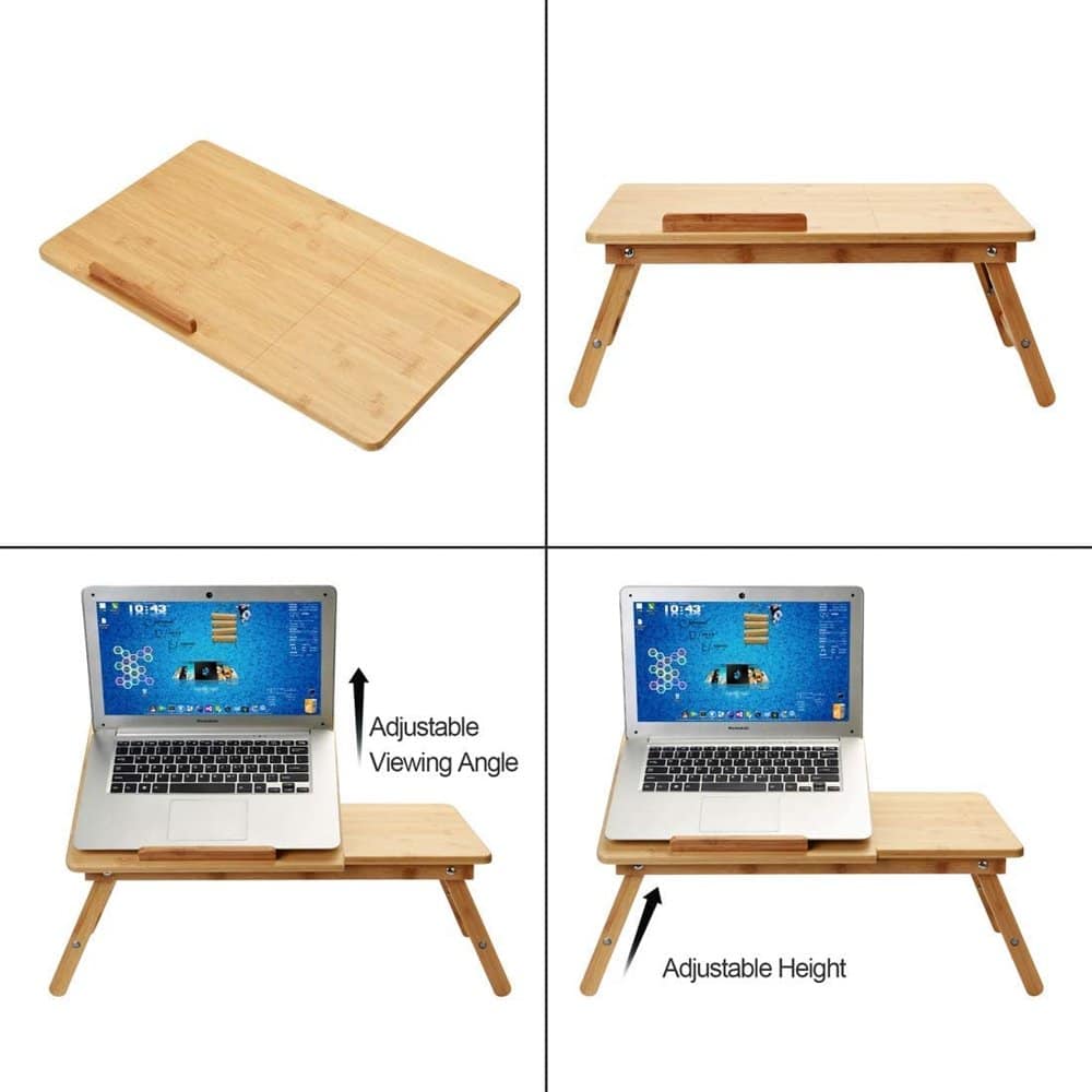 Adjustable Ergonomic Bamboo Wood Laptop Tablet Bed Desk Stand