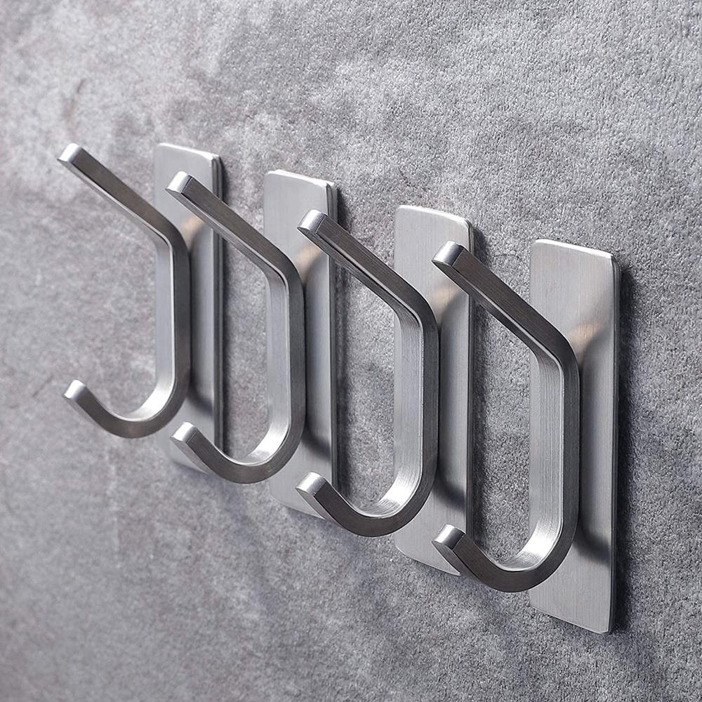 Bathroom Kitchen Heavy Duty Stainless Steel Wall Hook Set x4