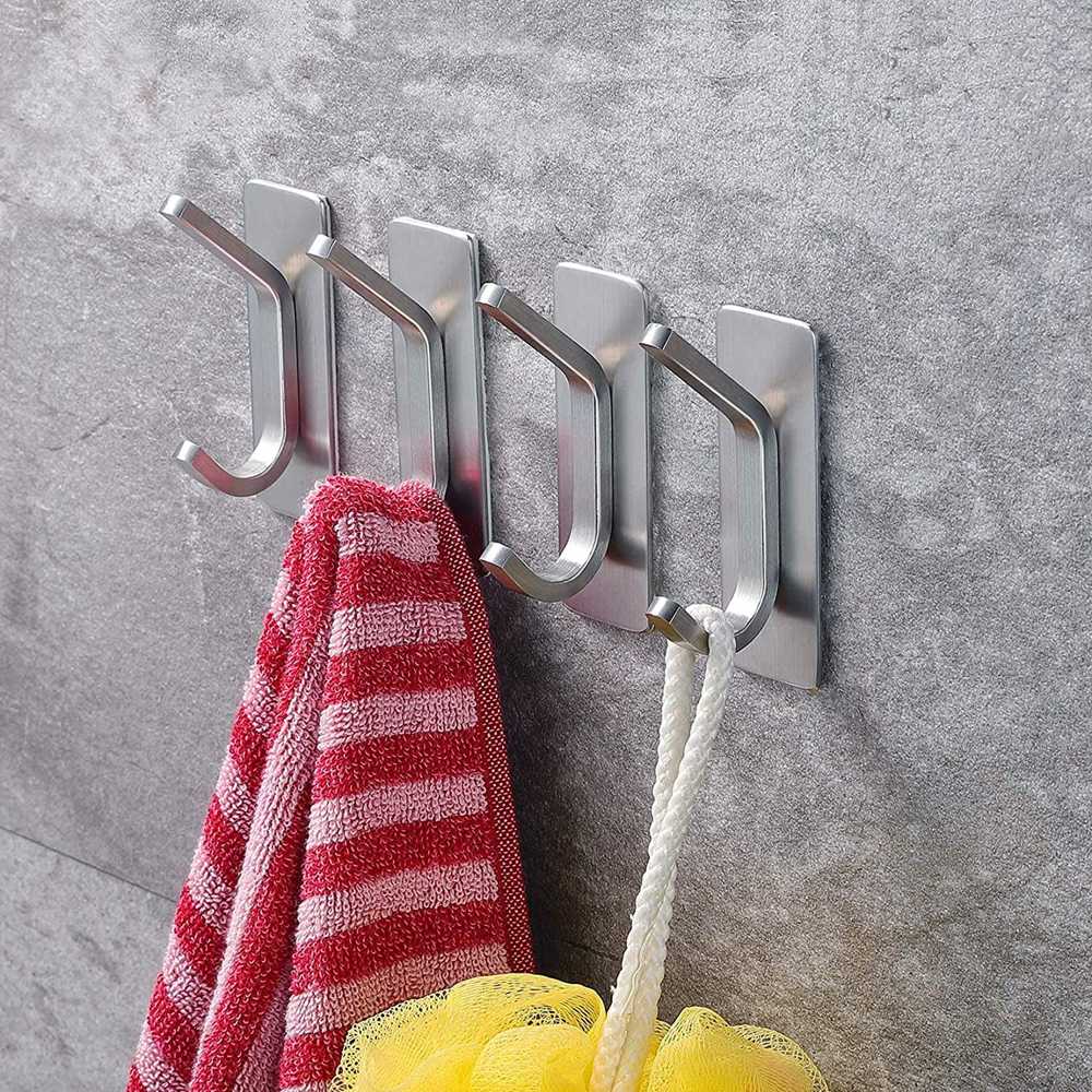 Bathroom Kitchen Heavy Duty Stainless Steel Wall Hook Set x4