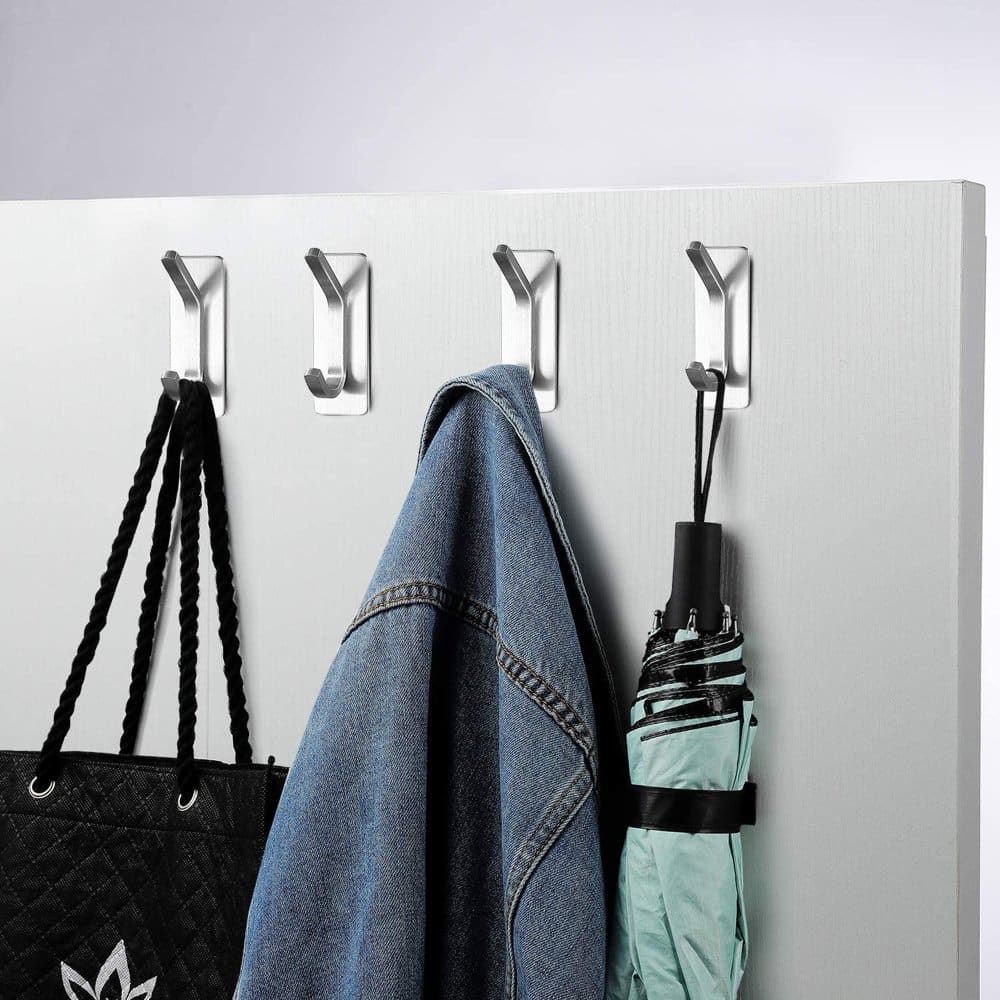 Bathroom Kitchen Heavy Duty Stainless Steel Wall Hook Set x4