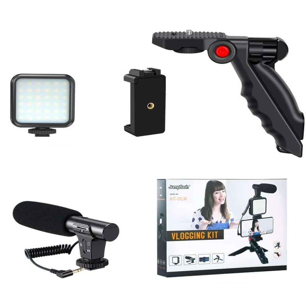 Vlogging/Broadcast Recording Equipment Shotgun Mount + Microphone & LED