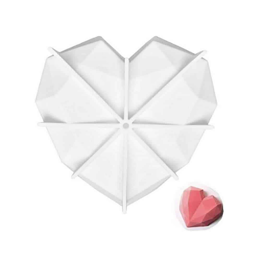 Dessert 3D Diamond Heart Shaped Silicone Baking Mould Set of 2