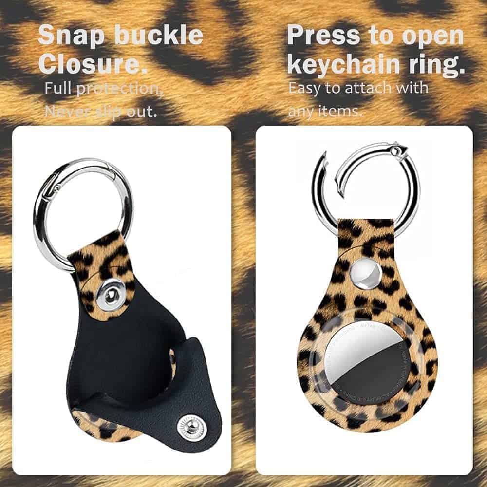 TPU Leather Keychain Ring Holder for Apple AirTag- Leopard