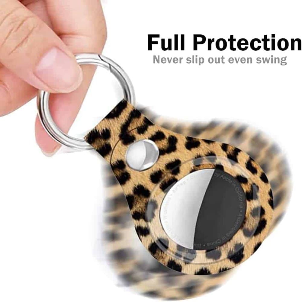 TPU Leather Keychain Ring Holder for Apple AirTag- Leopard