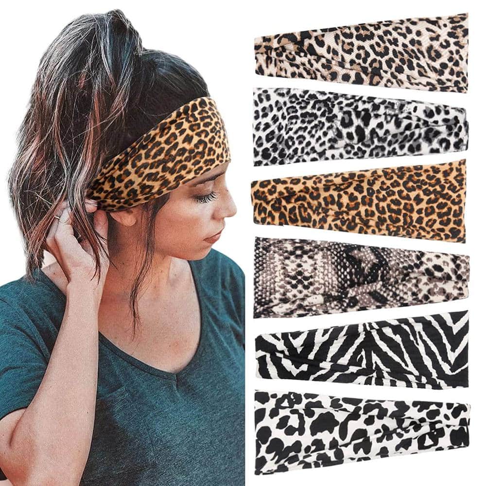 Exercise/Yoga/Running/Spinning Stretchy Animal-Print Multiway Headband-6x in a pack