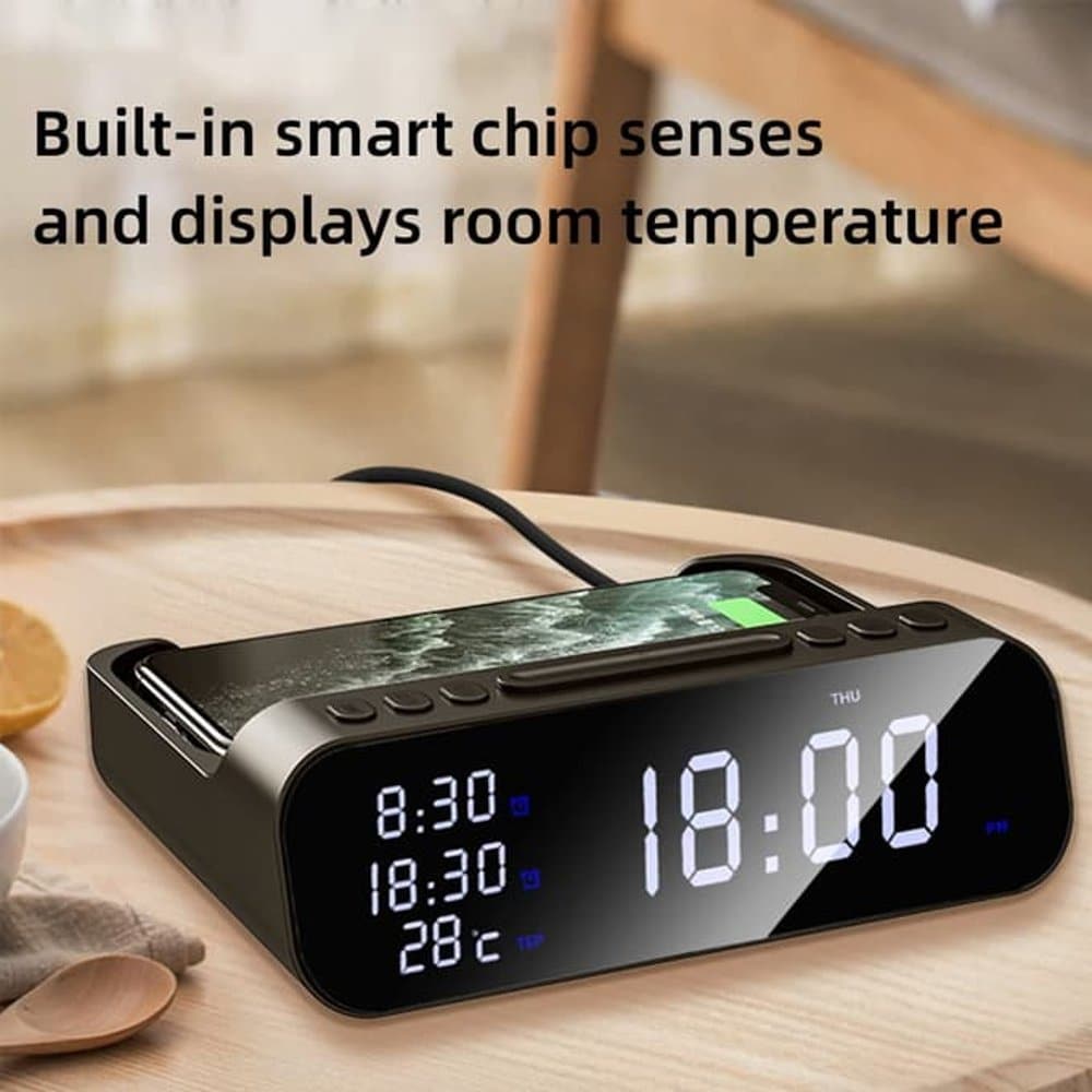 Wireless Charging Alarm Clock Stand for iPhone/Samsung/Huawei