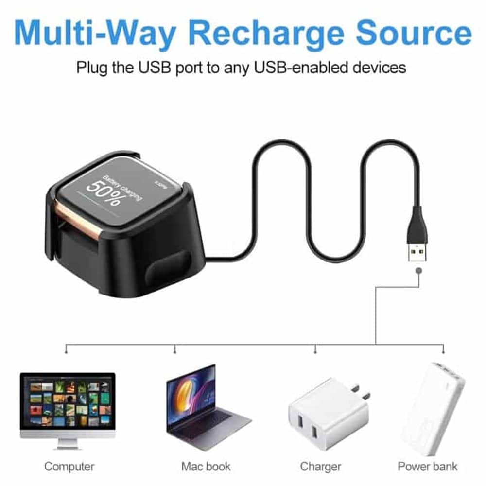 USB 1m Extended Cable Fast Charger Dock for Fitbit Versa 2