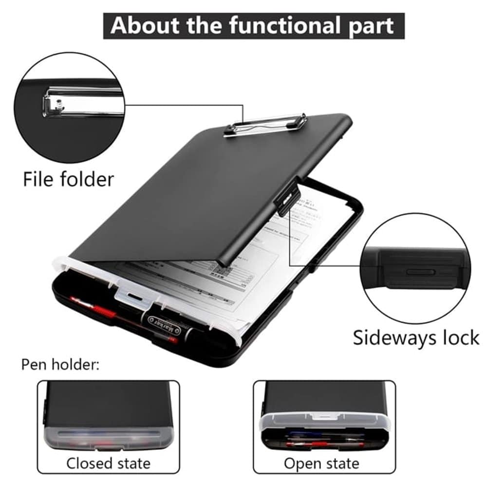 A4 Document Binder Clipboard- Pen Holder & Storage Compartment