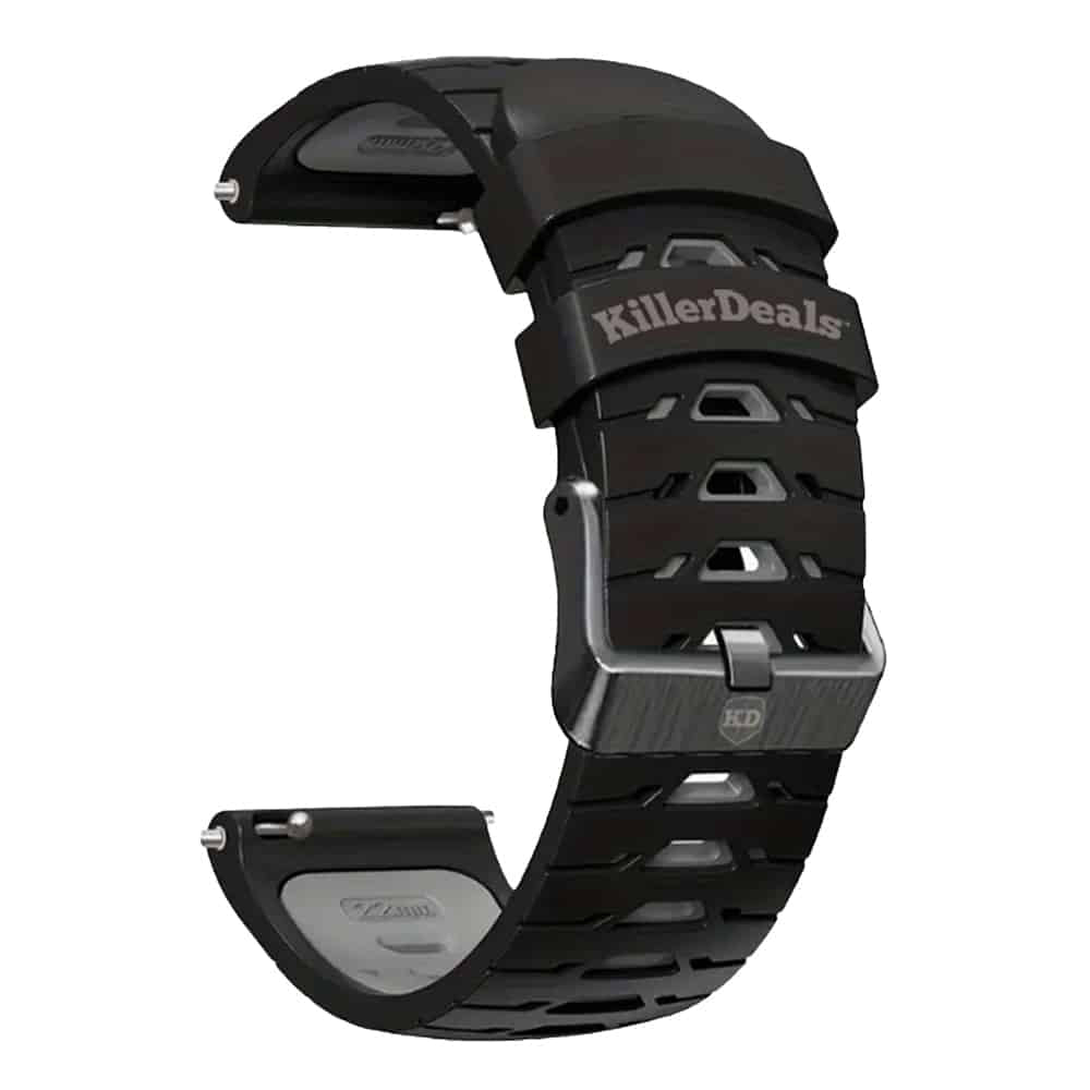 20mm Universal Watch Silicone Strap for Garmin Samsung Huawei- Black & Grey