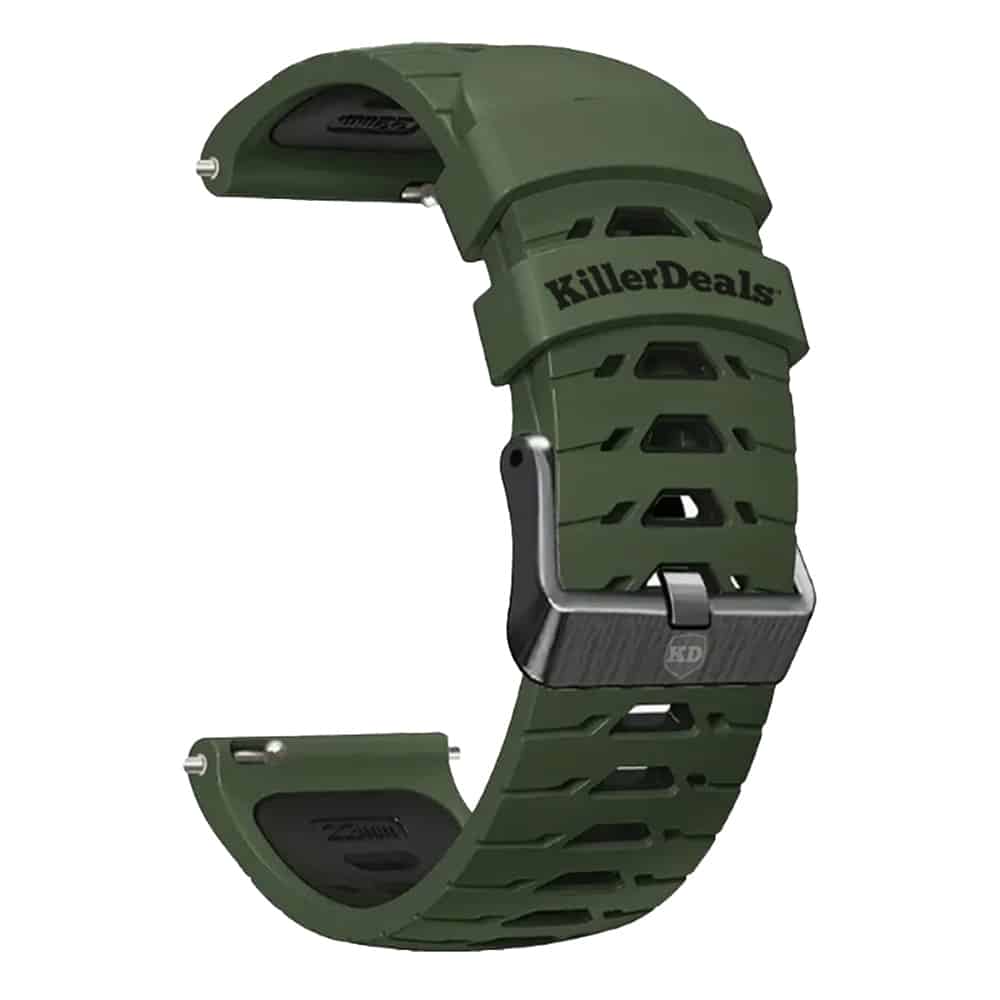 20mm Universal Watch Silicone Strap for Garmin Samsung Huawei- Dark Green & Black