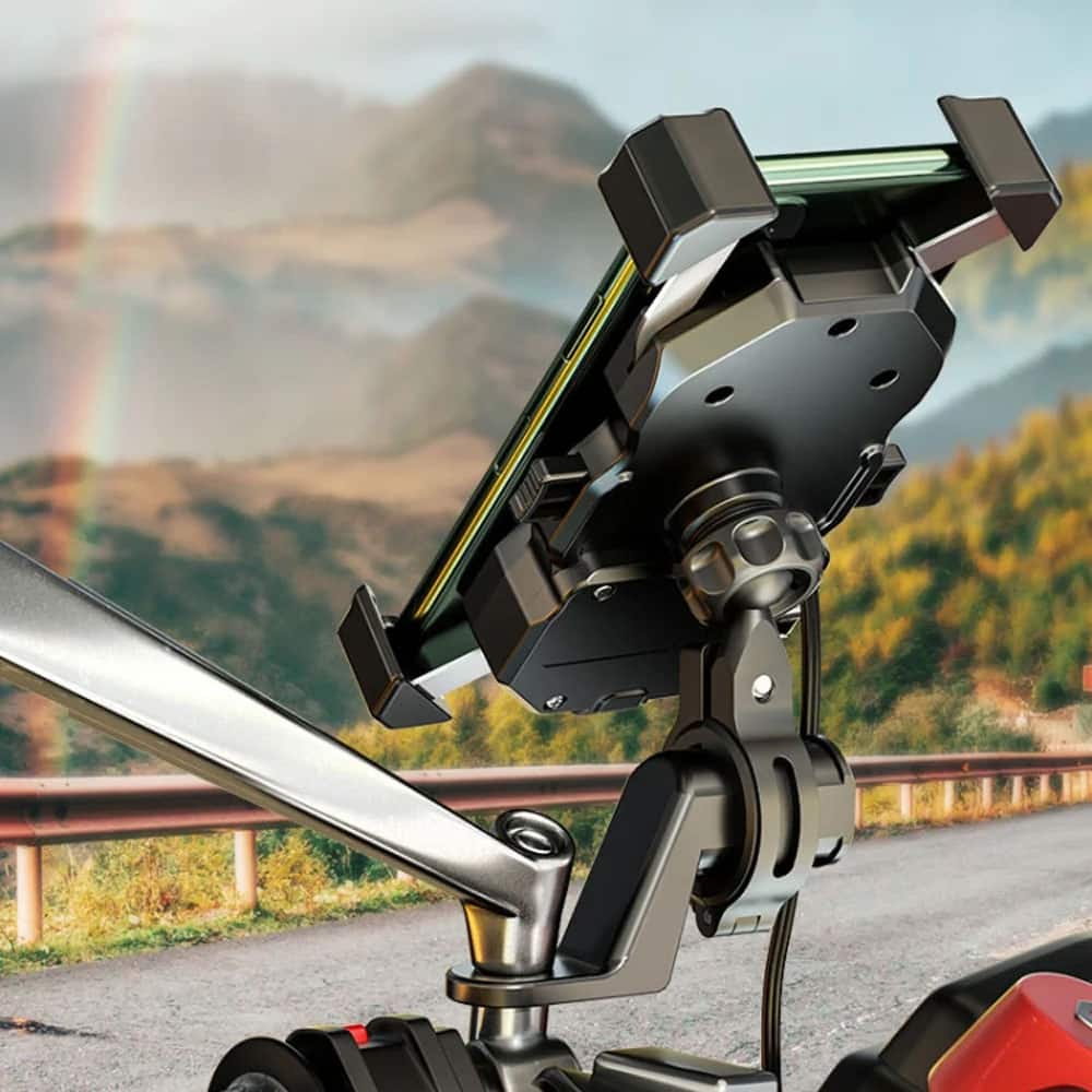 Bike Handlebar Auto Lock Phone Holder Wired Wireless Charger