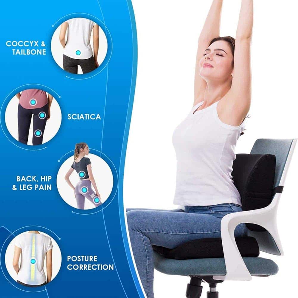 Car Home Office Chair Lumbar Support Memory Foam Cushions Combo