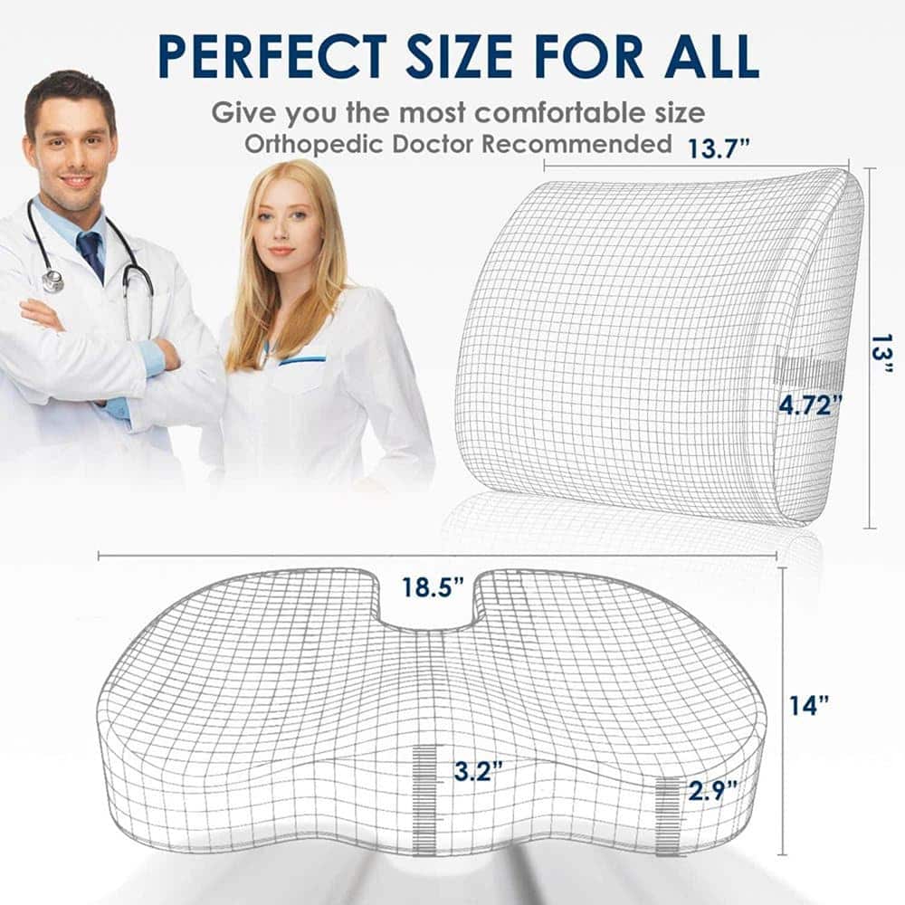 Car Home Office Chair Lumbar Support Memory Foam Cushions Combo