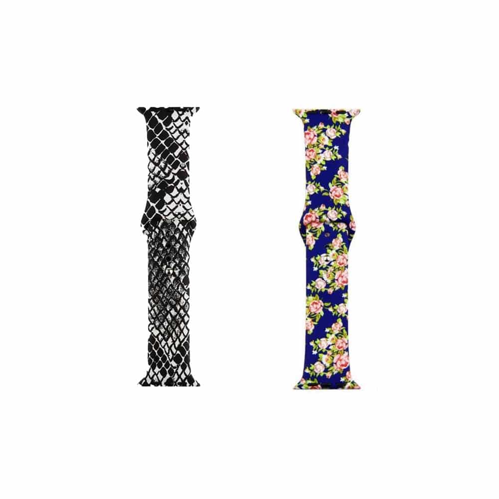 Silicone Strap for 38/40/41mm Apple Watch- Snake Skin & Floral- S/M & M/L 2 Pack