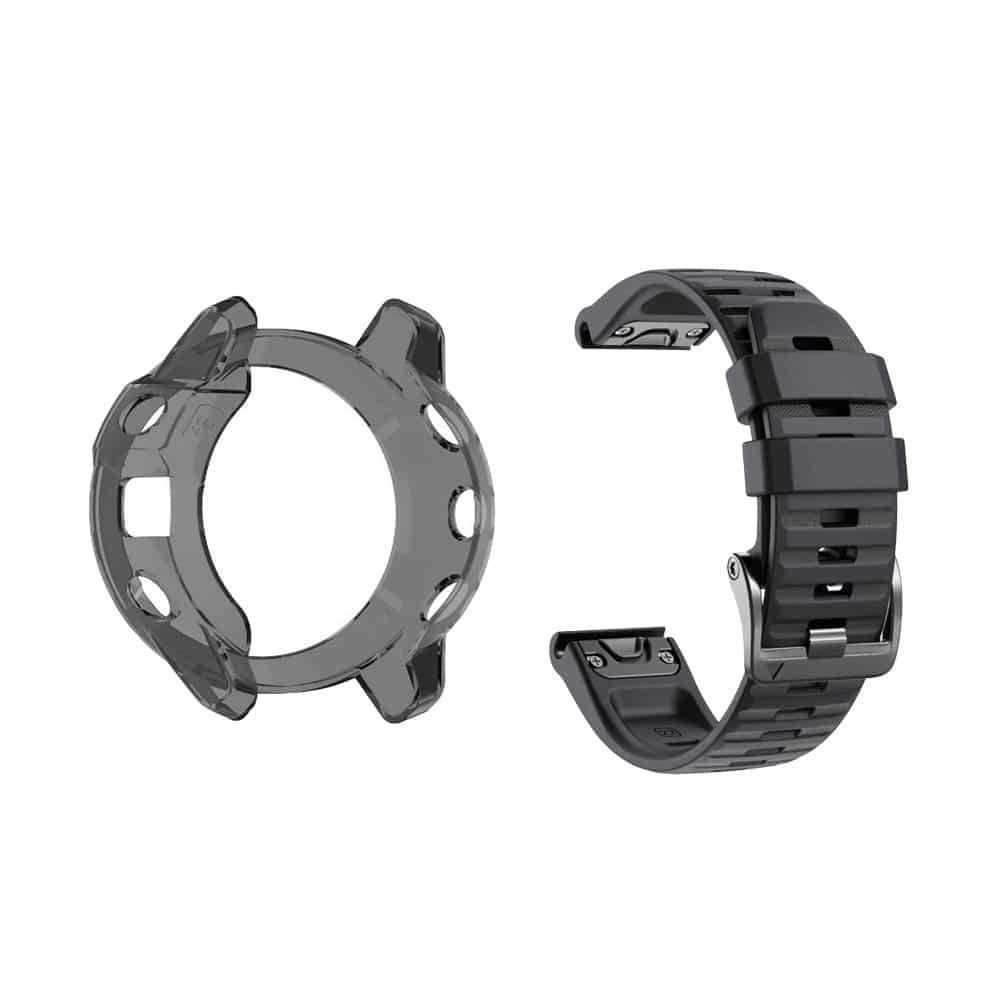 26mm Silicone Strap & TPU Case Combo for Garmin Fenix 6X- Black