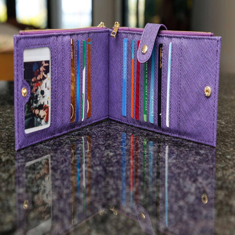 Womens Wallet RFID Blocking Bifold Multi Card Case Wallet with Zipper Pocket Crosshatch - Red