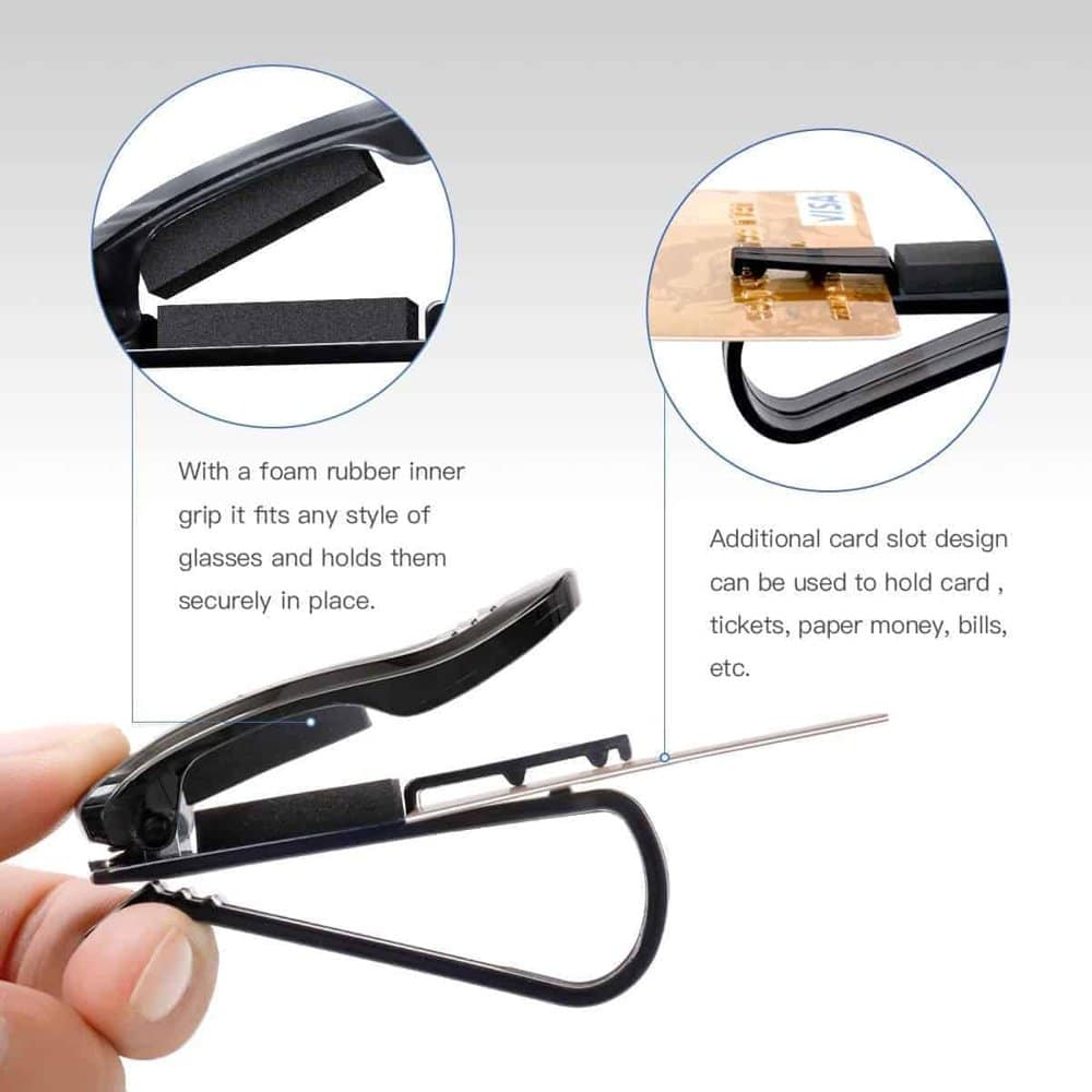 Car Visor Sunglasses & Ticket Credit Card Clip Holder (Black)