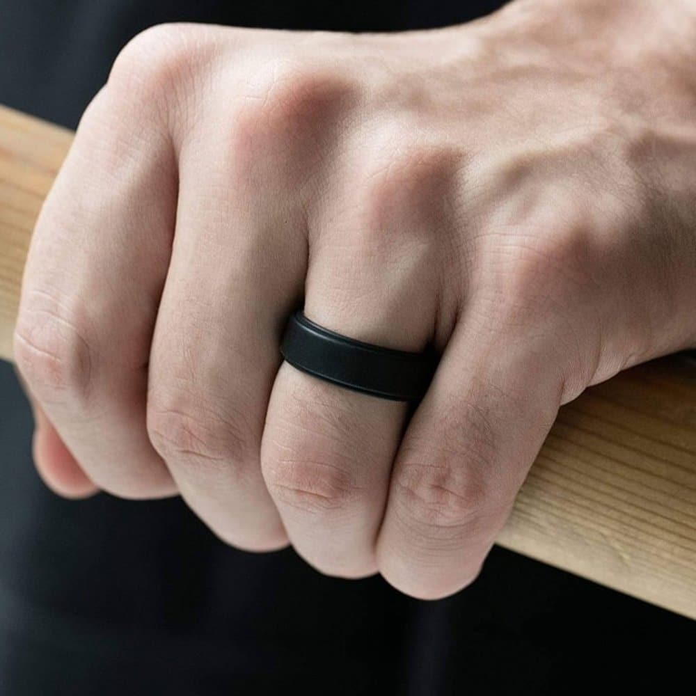 Men's Wedding/Commitment/Exercise Silicone Rings (4-Pack ) Black, Grey, Brown (size 9/S)