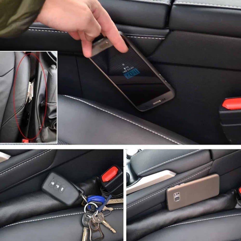 Car seat anti-lost plug PU Vegan leather gap filler case set - x2/Black