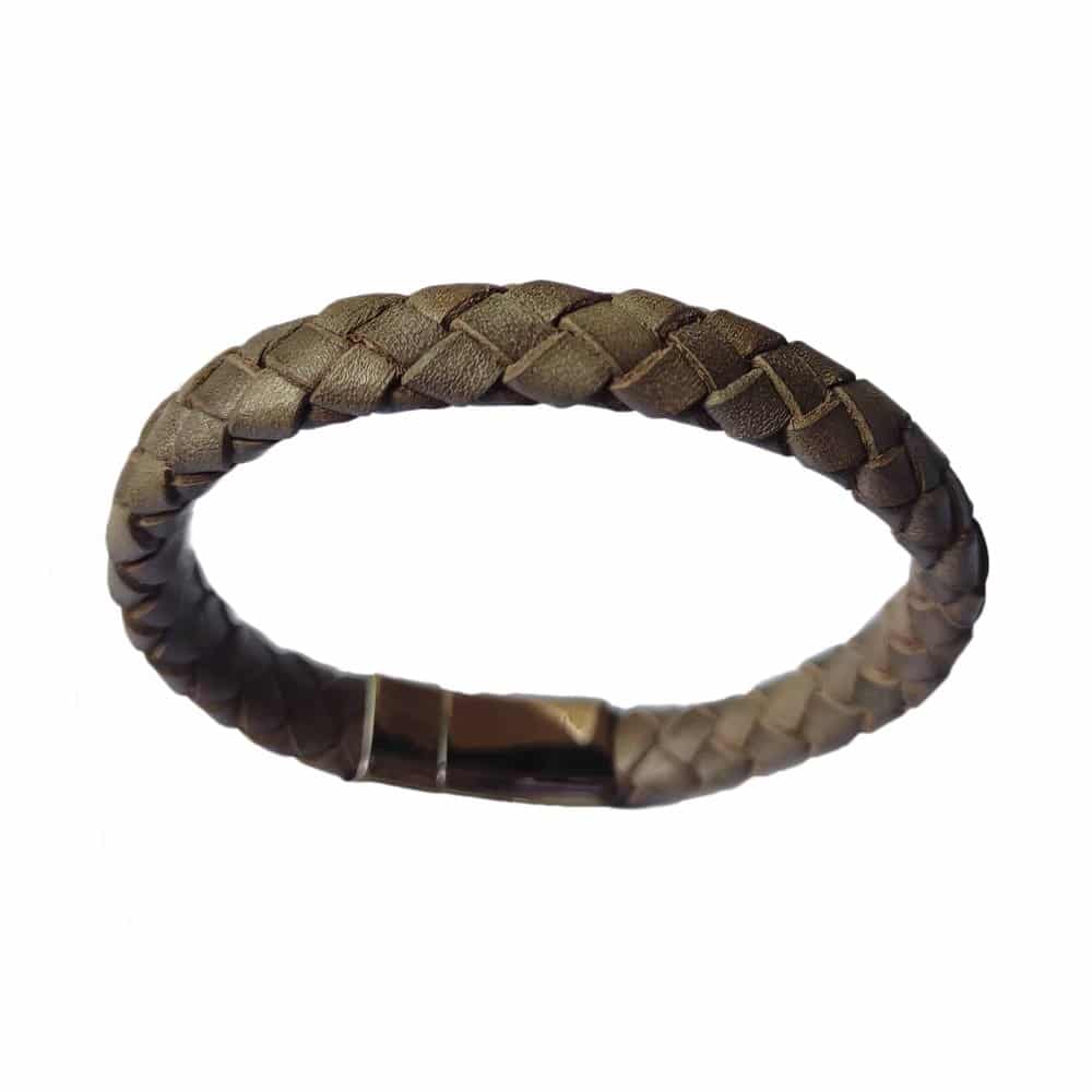 genuine leather & stainless-steel style bracelet - Brown (18mm)