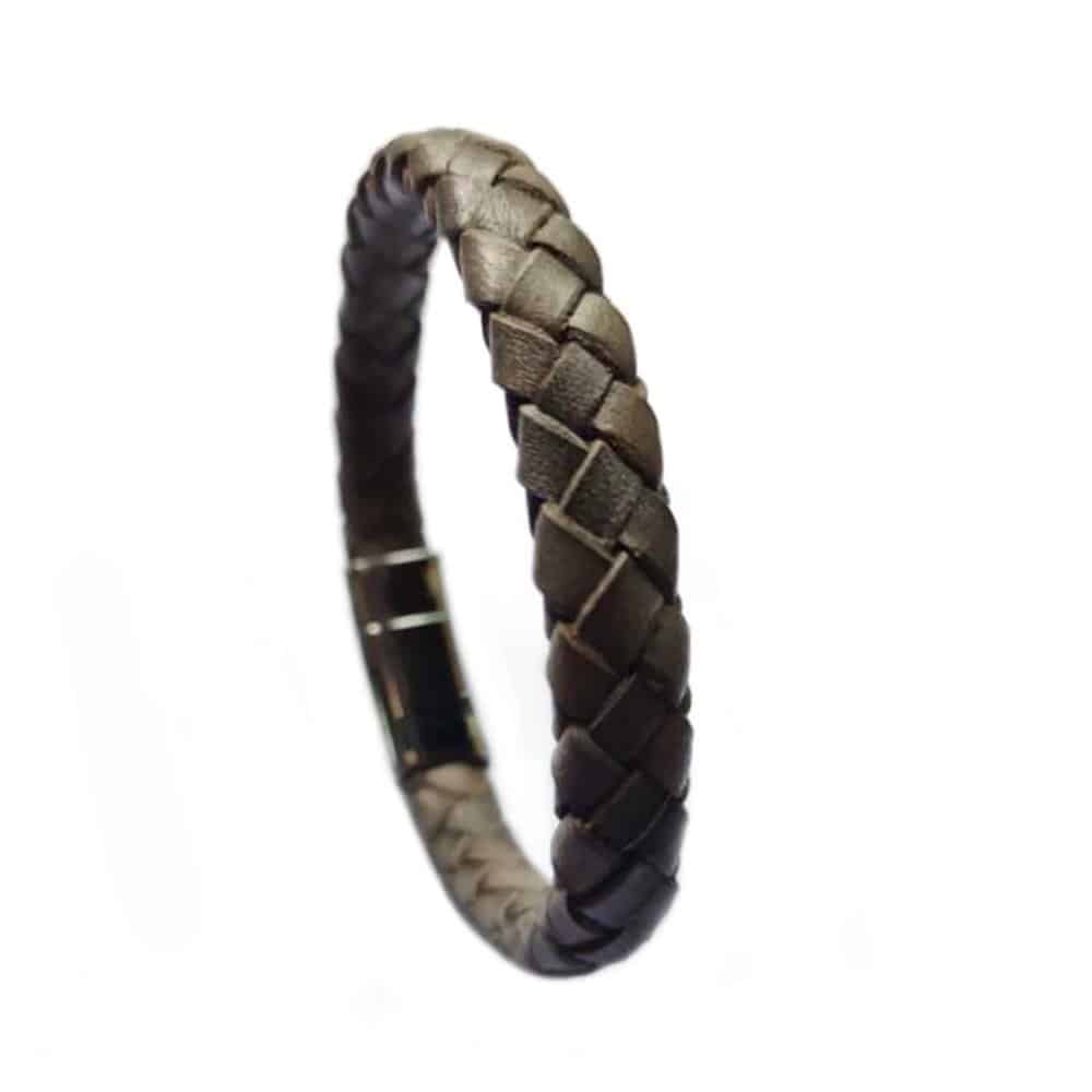 genuine leather & stainless-steel style bracelet - Brown (22mm)