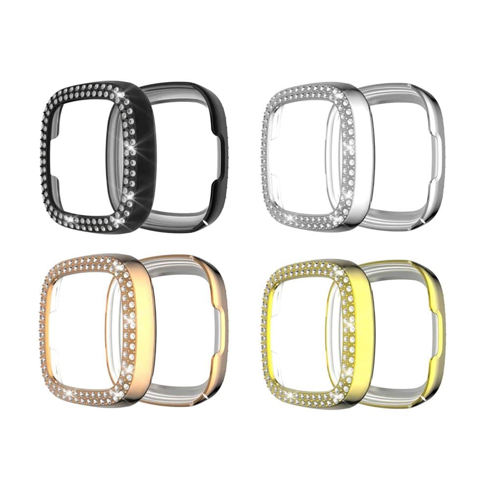 PC case with diamond for Fitbit Versa 3 ,Sense - Silver