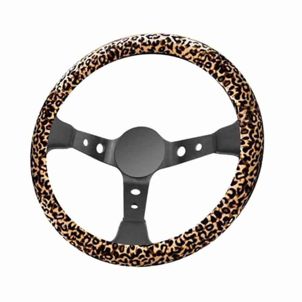 Leopard Print Car Steering Wheel Anti-Slip Protective Cover - Size 39cm