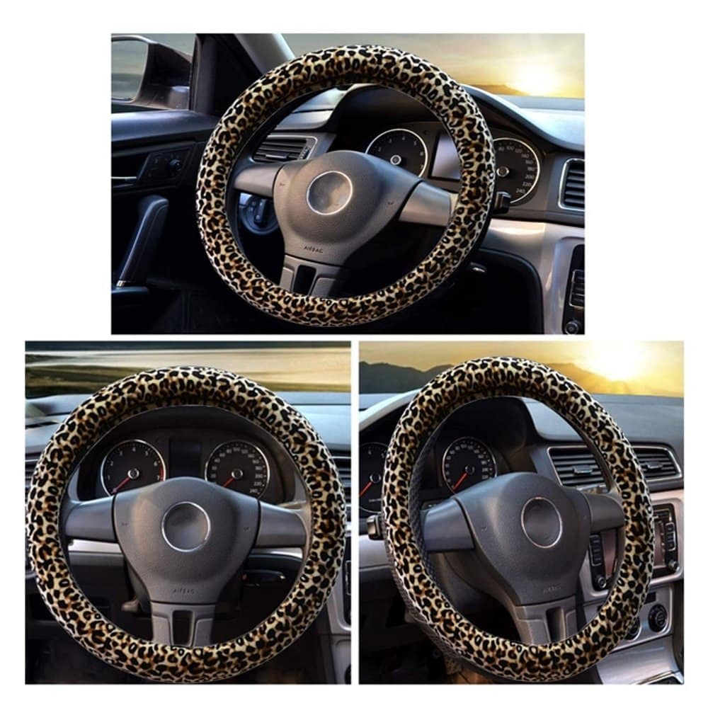 Leopard Print Car Steering Wheel Anti-Slip Protective Cover - size 36cm
