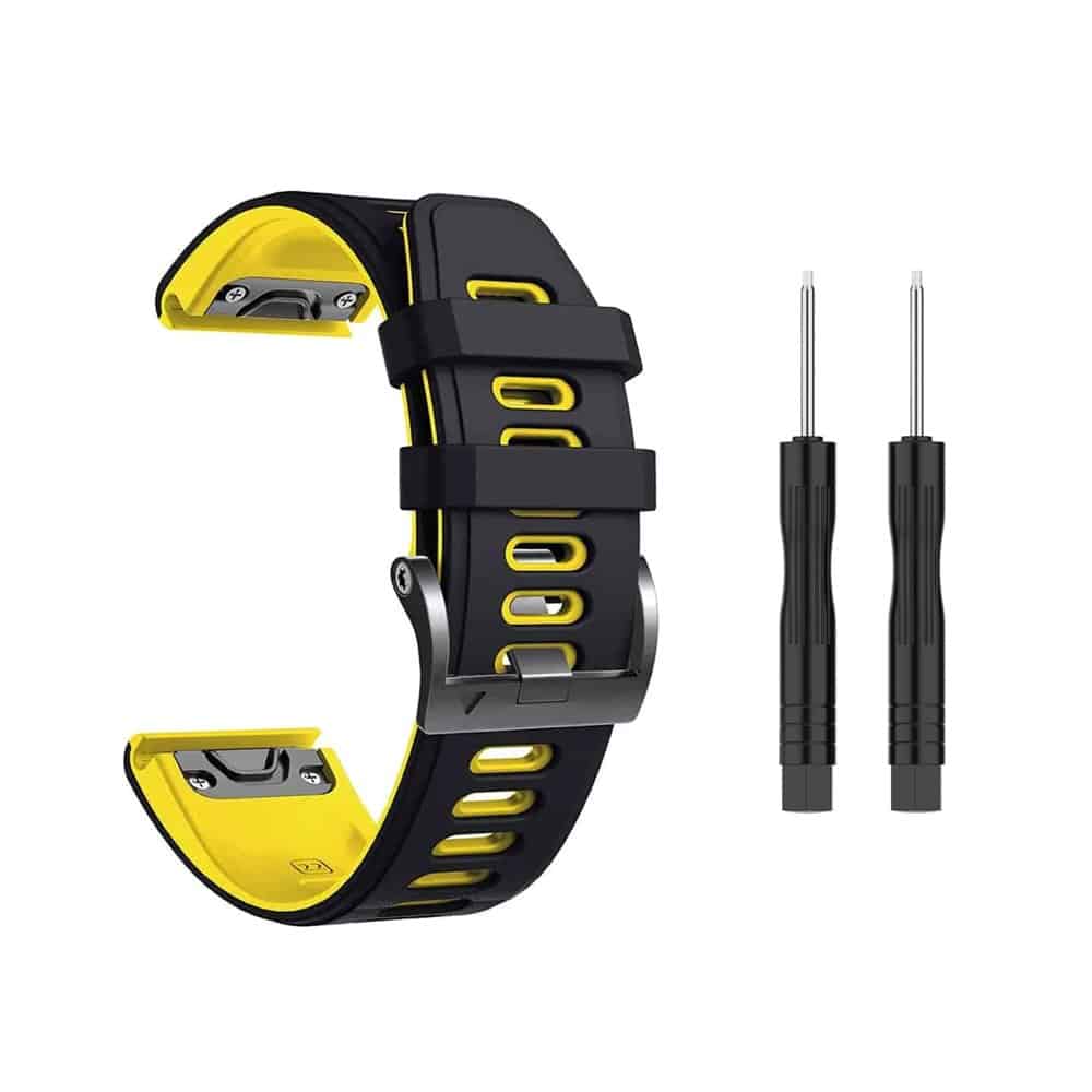 26mm Quick Fit Garmin Fenix 5X Silicone Strap - Black & Yellow (5X/6X/3/3HR)