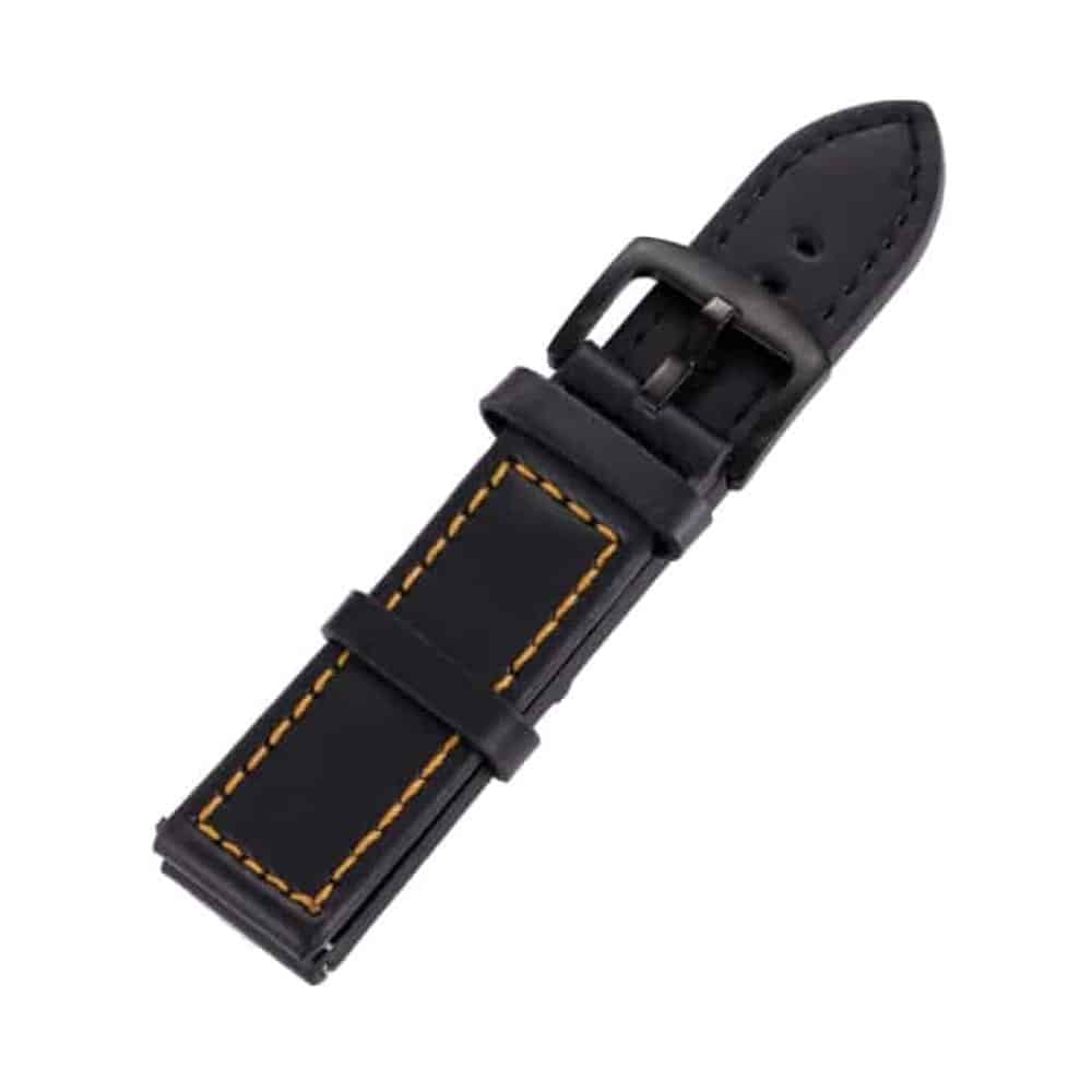 22mm Universal watch genuine leather & silicone strap - Black