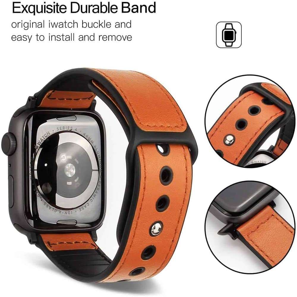 Leather & Silicone Strap for 42/44/45/49mm Apple Watch- Brown