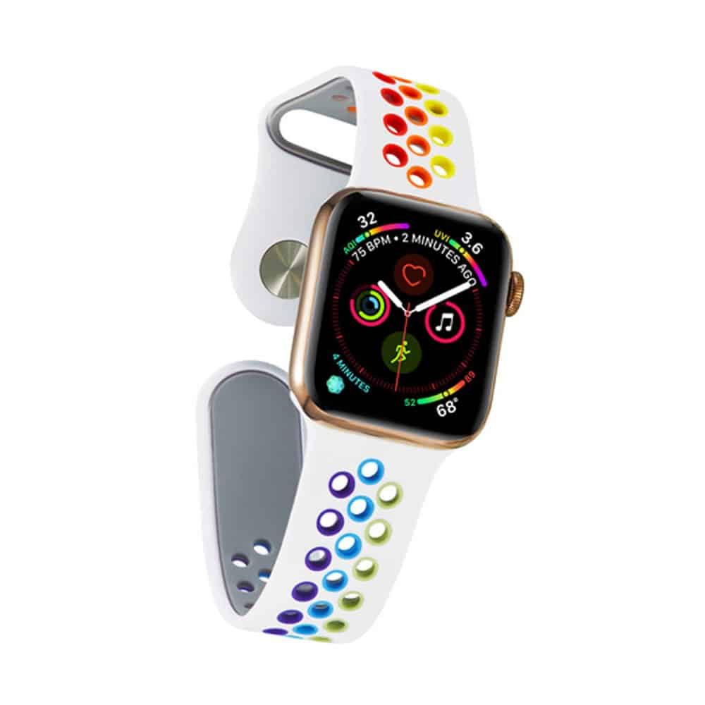 38/40/41mm Apple Watch silicone strap - White + Rainbow (S-M)