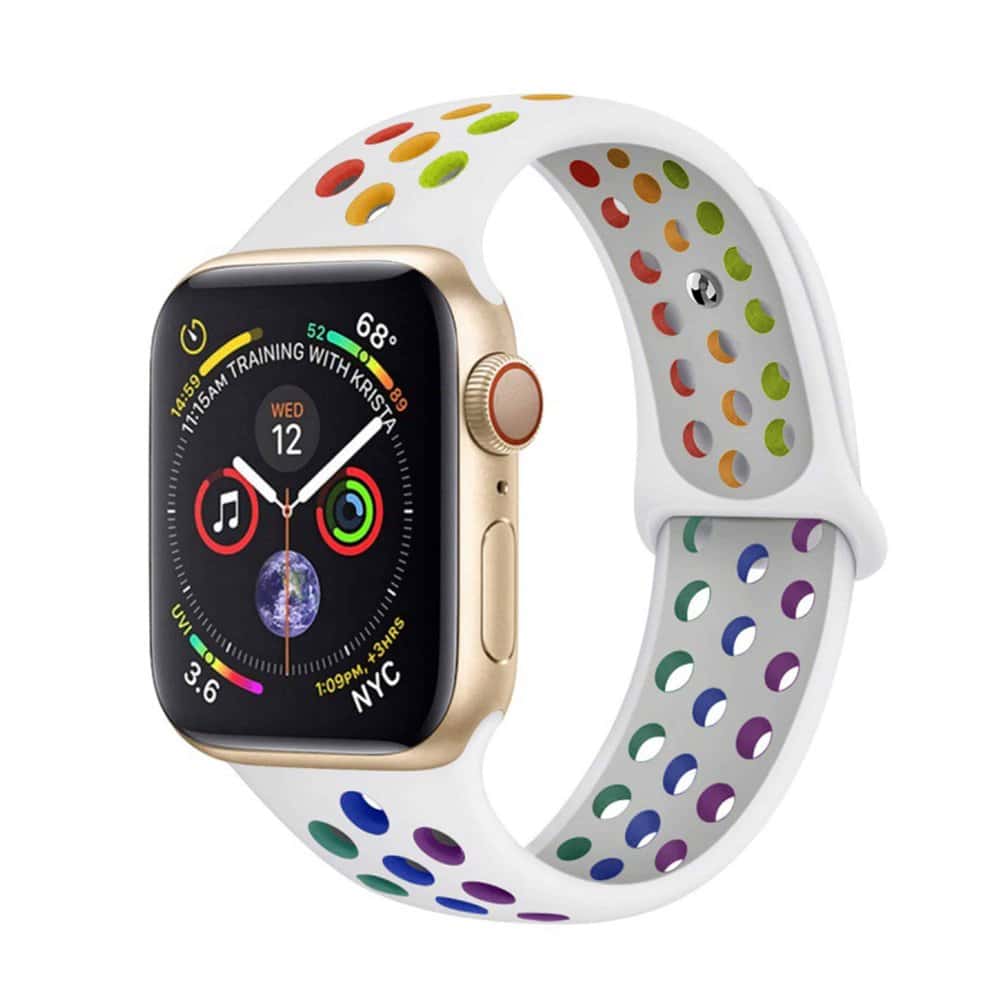 38/40/41mm Apple Watch silicone strap - White + Rainbow (S-M)