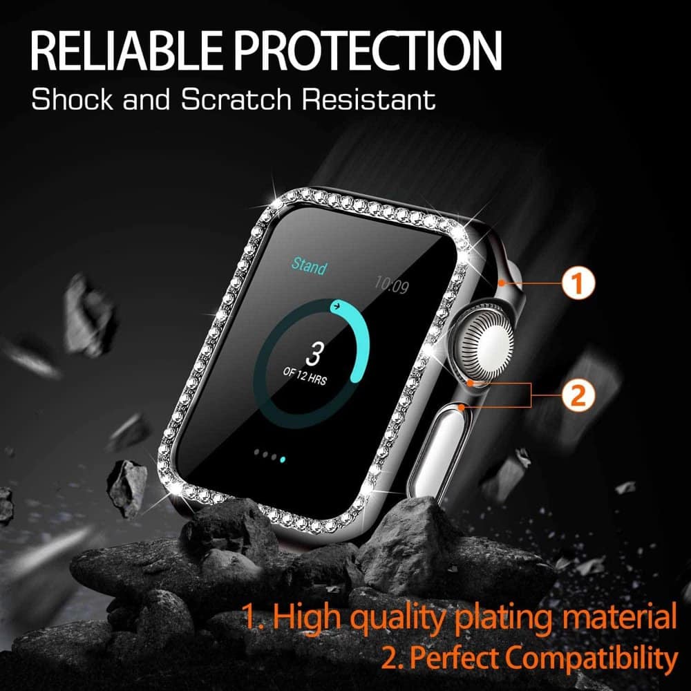 42mm Apple Watch Rhinestone PC Shiny Protective Frame - Black